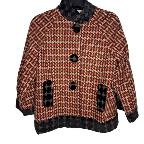 VTG Y2K Tweed Artsy Abstract Multi Pattern Colorful Blazer Anthro Britt Ryan 6 - Picture 2 of 13